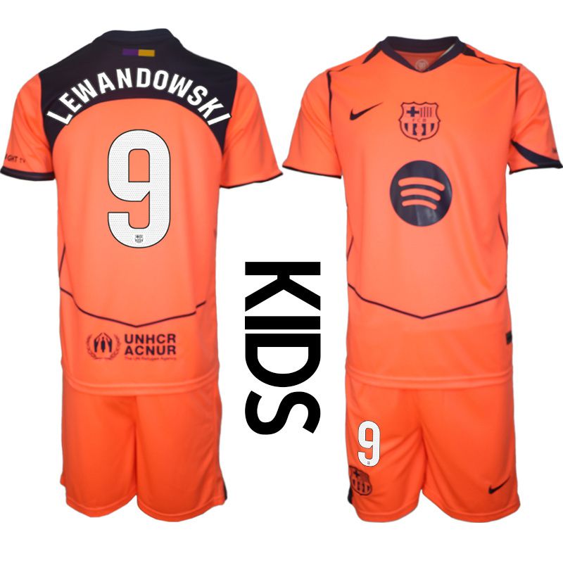Youth 2025-2026 Club Barcelona away orange #9 Soccer Jersey1->youth soccer jersey->Youth Jersey